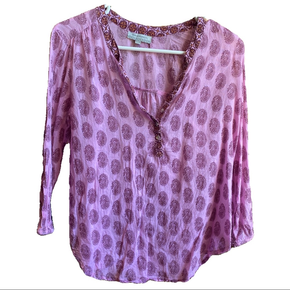 World Market paisley pink tunic style blouse